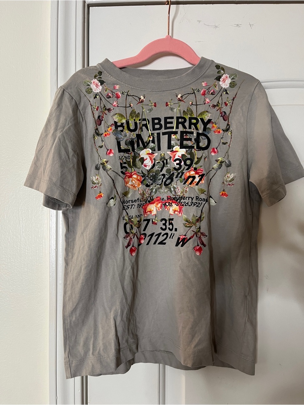Burberry Gray Floral Logo Short Sleeve Tee